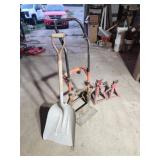 Dolly  scoop shovel  jack stands.