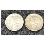 2-1945 Mercury Silver Dimes