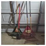 Yard rakes, shovel