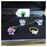 GROUP OF 4 LADIES STERLING SILVER GEMSTONE