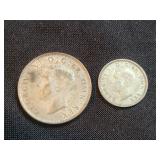 1941 Silver Six Pence & 1944 Silver Two Schillings