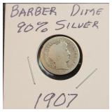 1907 Silver Barber Dime