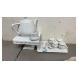 ASST. WHITE DISHES: TEA SET, CAKE PLATE, MISC