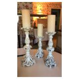 SET OF 3 ORNATE CANDLESTICK HOLDERS