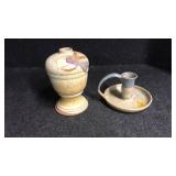 2 PC. POTTERY: CANDLE STICK HOLDERS