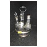 ANTQ. PEWTER CRUET SET, 5PC