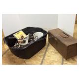 Plastic tub & tool box of assorted tools