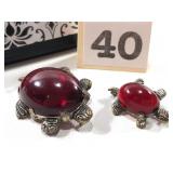 2 Red Jelly Belly Turtle Brooch Pins