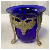 Cobalt Blue vase in brass holder