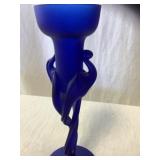 Frosted cobalt blue vase/candleholder