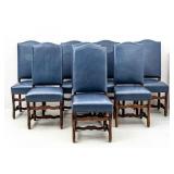 Eight High Back Blue Leather Dining Room Chairs