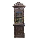 Carved Oak Hunt Cabinet w Bookcase Top