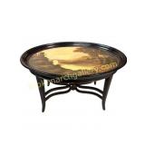 Oval Tray on Stand W/ Painted Scene