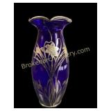 Sterling Overlay Cobalt Vase