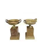 Pair of bronze and marble urns