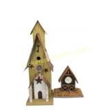 Large wooden bird house and folk Art clock