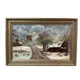 Primitive Winter Landscape Painting