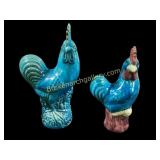 Two Asian  Turquoise Glazed Roosters