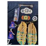 Native beaded moccasins and fetishes