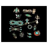 Sixteen Pieces Turquoise and Sterling Jewelry