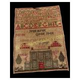 Early Unframed Schoolhouse Sampler