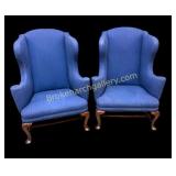 Pair Queen Anne Style Wing Back Chairs