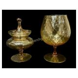 2 Pcs Vintage Empoli Amber Glass