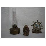 Brass Ship wheel thermometor Brass owl & more