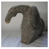 Two Headed Horse Stone Sculpture Signed