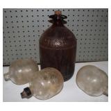 3 Vintage Glass Floats & Hi-Lex 1 Gallon Bottle: