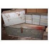 2 Metal Boxes & Plastic Compartment Bin: