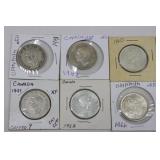 6) 1920-1967 Canadian 50 Cent Coins, 80% Silver