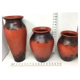 (3) Red & Black Stoneware Vases