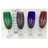 (4) Colored Cut To Clear Glass Champagne Flutes