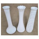 3 milk glass vases