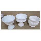 3 milk glass vases