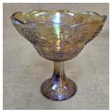 Carnival glass fruit compote grape motif