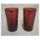 Two small red hobnail glassware