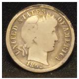 1892 S Barber Silver Dime