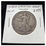 1938 D walking Liberty half dollar