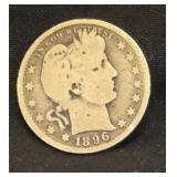 1896 S San Francisco Barber Silver Quarter