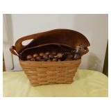 19th Century Basket w/wood trays, fruit, etc