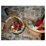 Avon Christmas plates, tree decorations, wicker