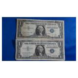 2 - 1957 B One Dollar Silver Certificates