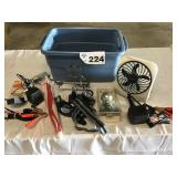 PERSONAL FAN, 2 FLOAT CHARGERS, TRAILER BALL,OTHER