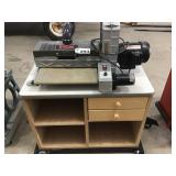 RYOBI DRUM SANDER, MOUNTED ON CABINET,WITH