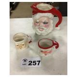 SANTA PITCHER, VINTAGE CUPS ( not matching)