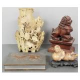 4 Asian articles incl. stone carvings & a pewter &