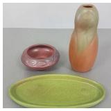 3 Van Briggle pieces incl. 7 1/2" tray, 6" vase &