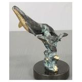 Small bronze whale figural group - 6" total